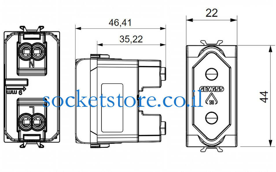 שקע חשמל דו פיני לבן Gewiss Chorus GW10282 1M