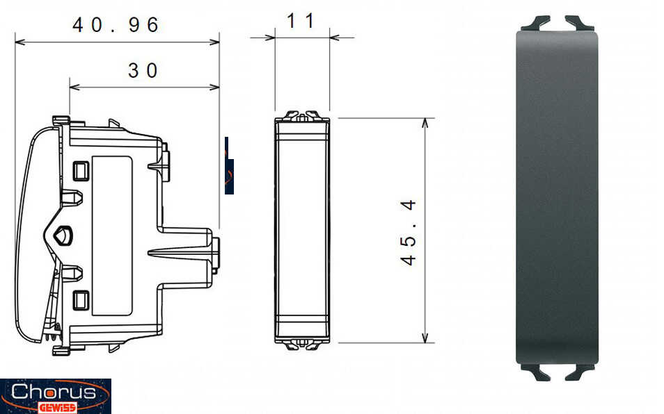 מפסק צר חצי מודול שחור מט Gewiss Chorus GW12161