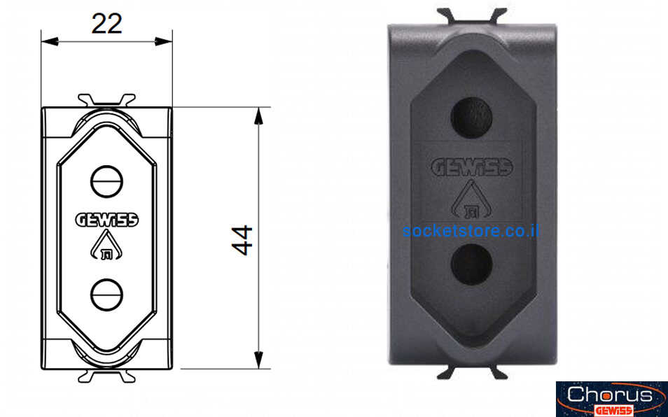 שקע דו פיני שחור מט Gewiss chorus GW12282