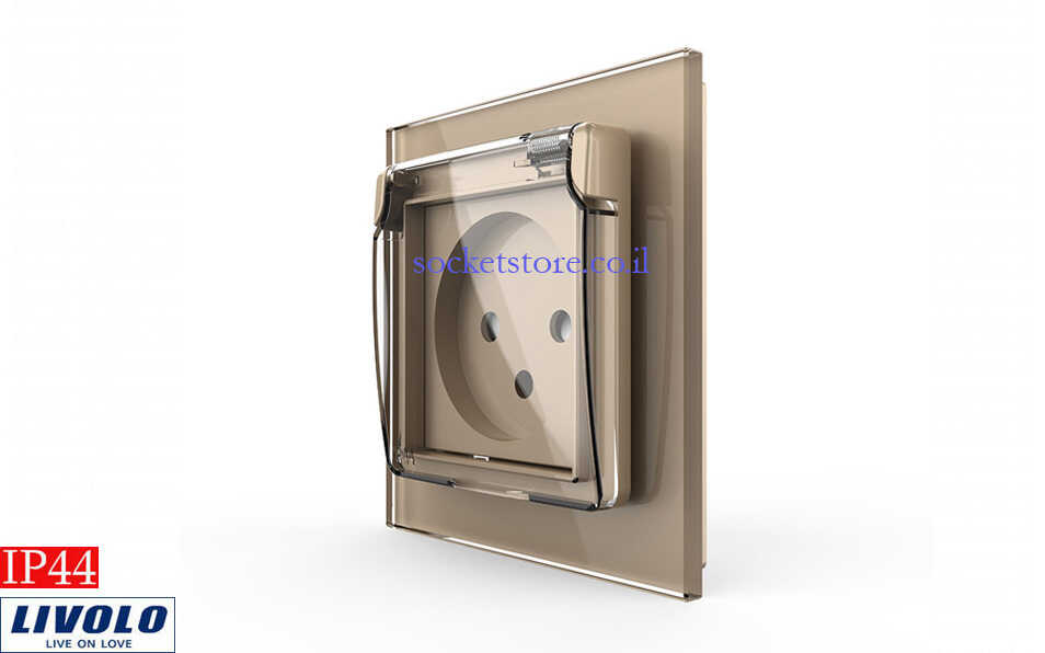שקע חשמל ישראלי זהב מרובע מוגן מים LIVOLO IP44